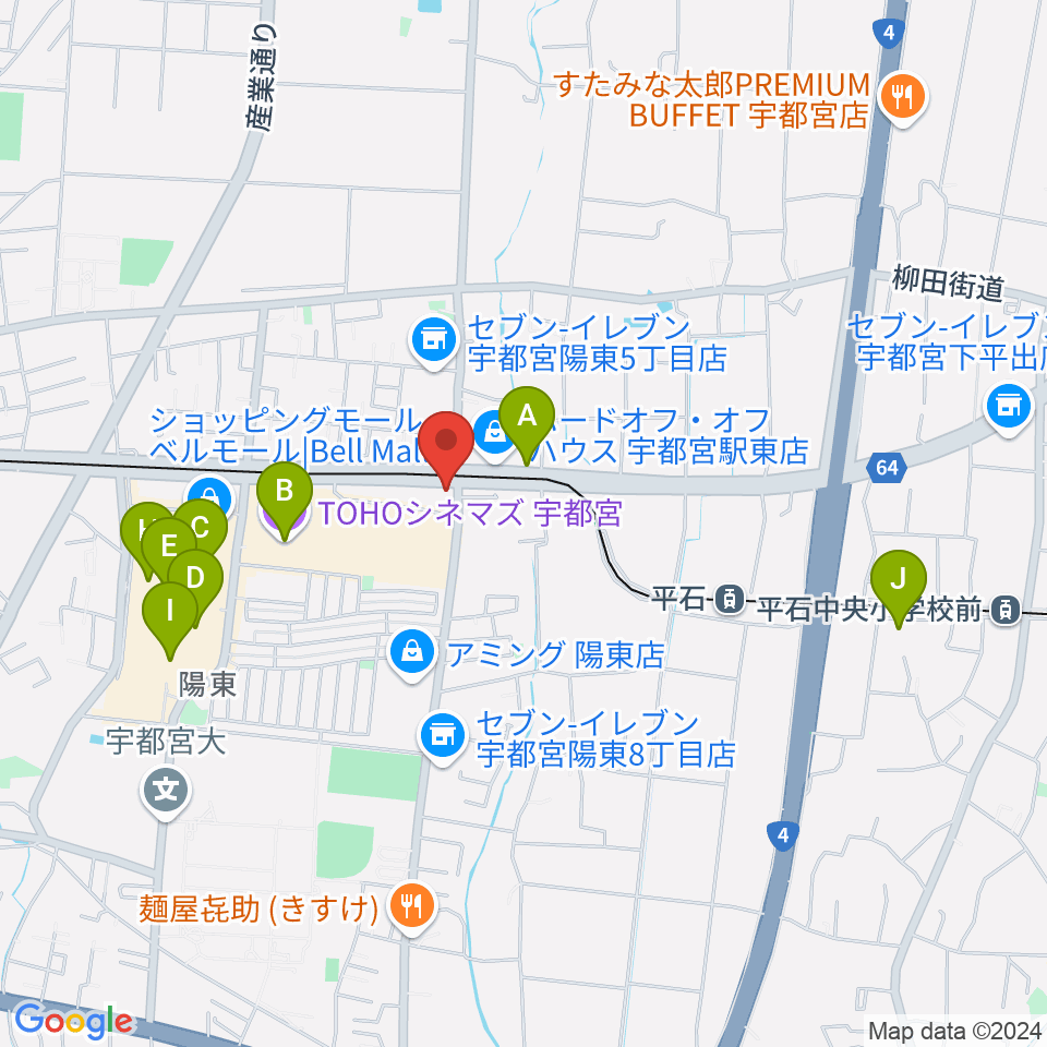 カワイ宇都宮ショップ周辺のカフェ一覧地図