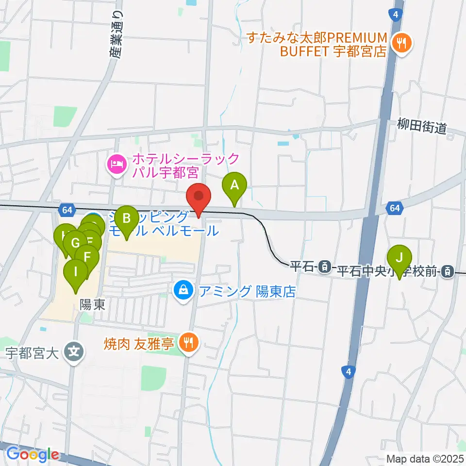 カワイ宇都宮ショップ周辺のカフェ一覧地図
