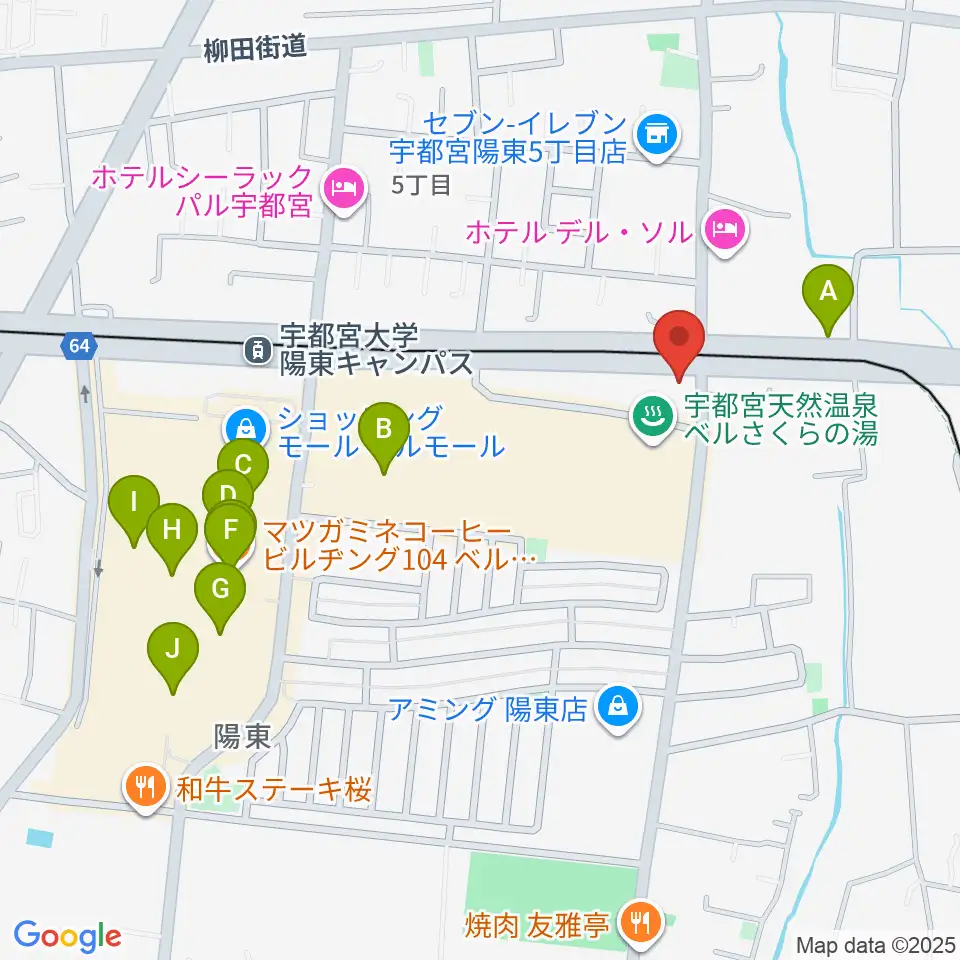 カワイ宇都宮ショップ周辺のカフェ一覧地図