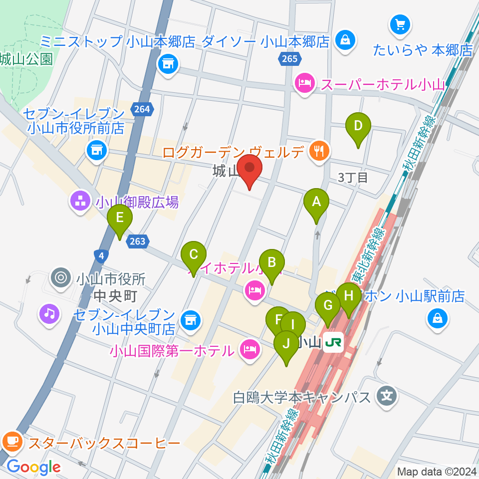 カワイ小山ショップ周辺のカフェ一覧地図