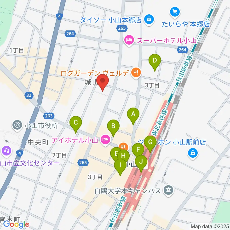 カワイ小山ショップ周辺のカフェ一覧地図