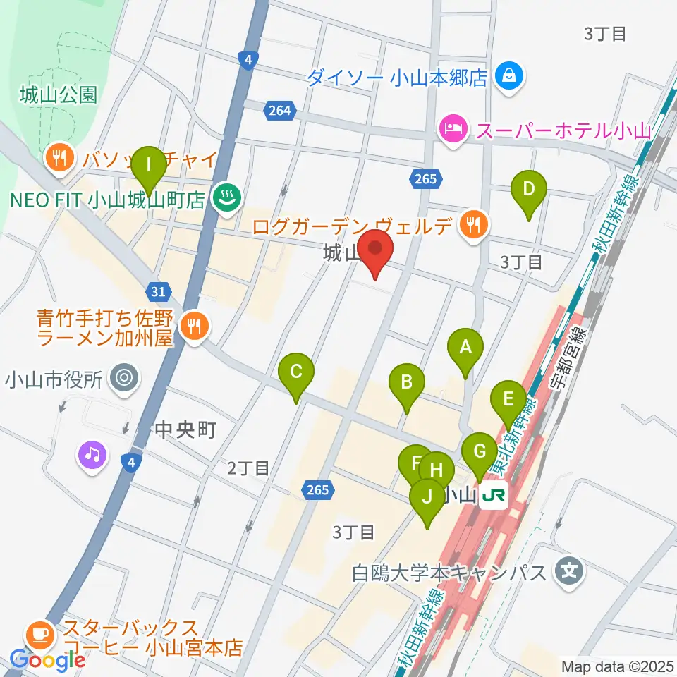 カワイ小山ショップ周辺のカフェ一覧地図
