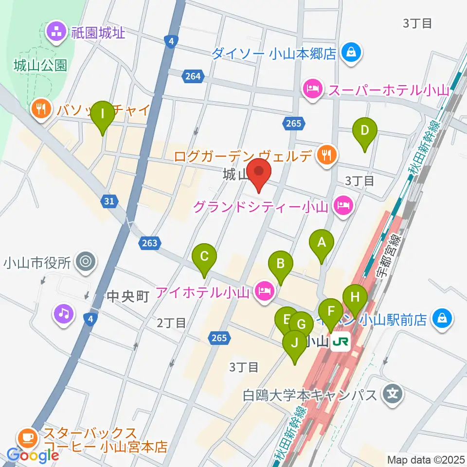 カワイ小山ショップ周辺のカフェ一覧地図