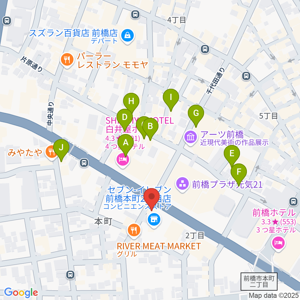 カワイ前橋ショップ周辺のカフェ一覧地図