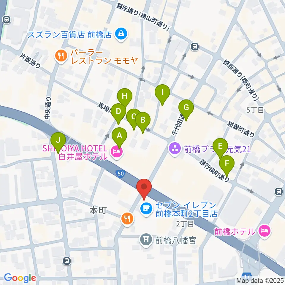 カワイ前橋ショップ周辺のカフェ一覧地図