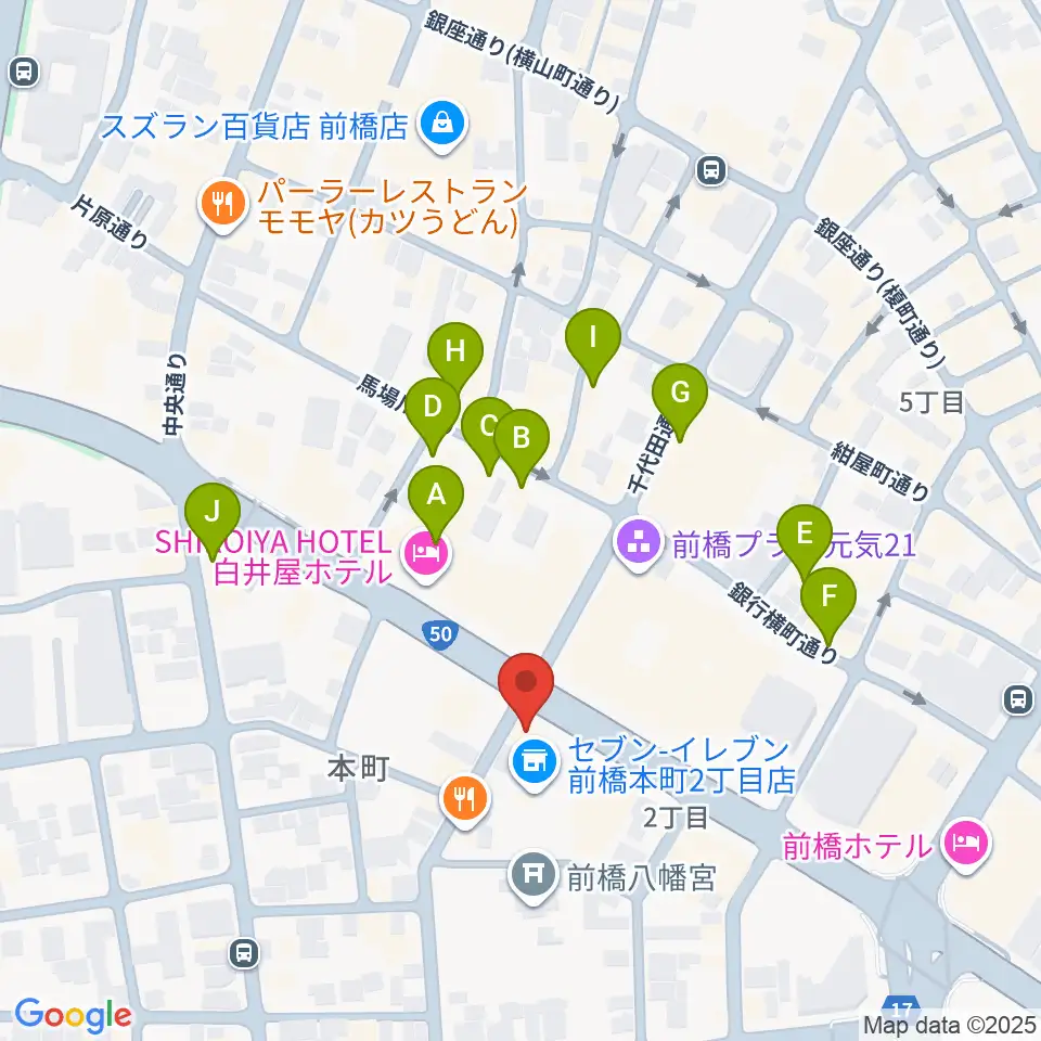 カワイ前橋ショップ周辺のカフェ一覧地図