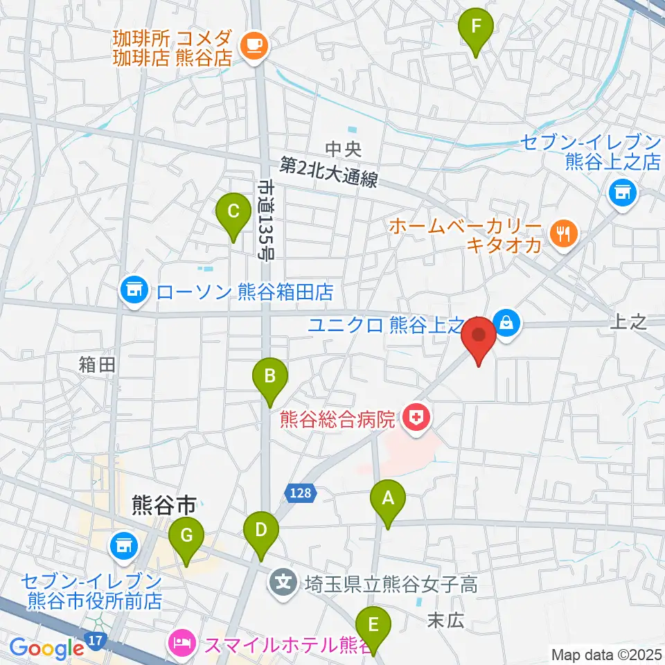 カワイ熊谷ショップ周辺のカフェ一覧地図