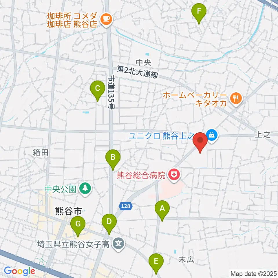 カワイ熊谷ショップ周辺のカフェ一覧地図