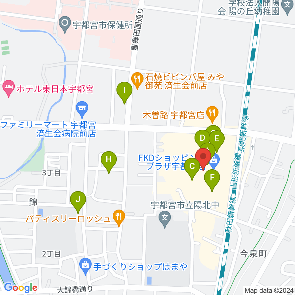 島村楽器 FKD宇都宮店周辺のカフェ一覧地図
