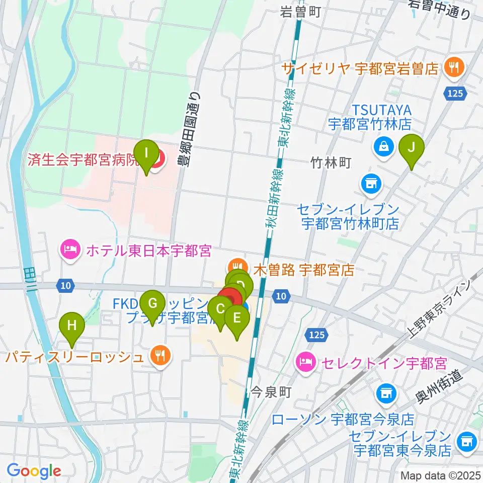 島村楽器 FKD宇都宮店周辺のカフェ一覧地図
