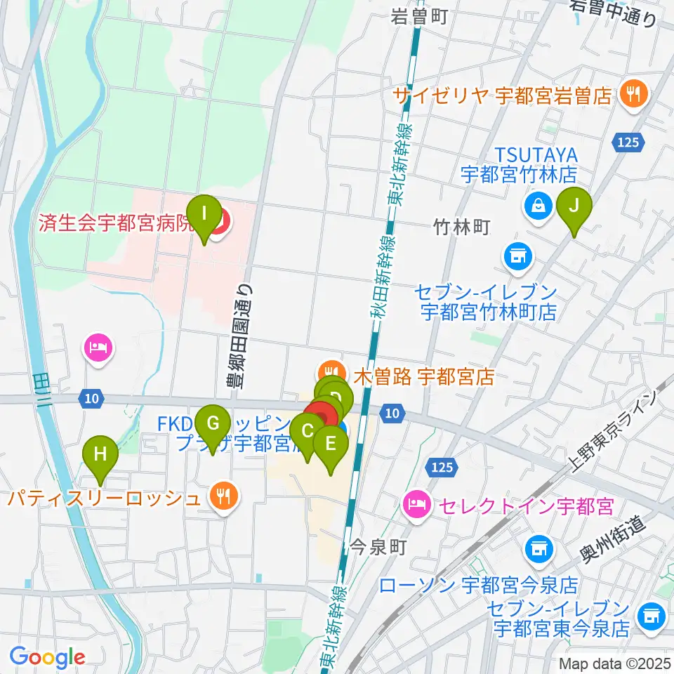 島村楽器 FKD宇都宮店周辺のカフェ一覧地図