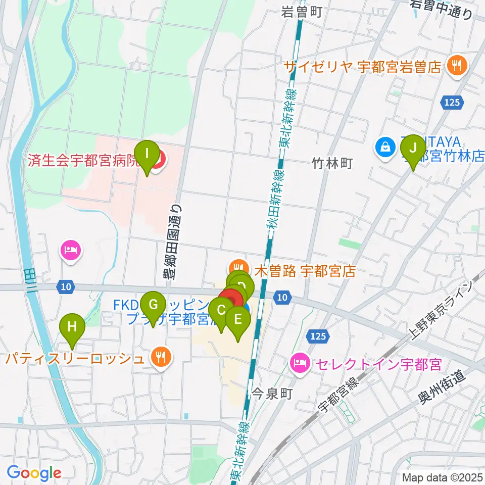 島村楽器 FKD宇都宮店周辺のカフェ一覧地図