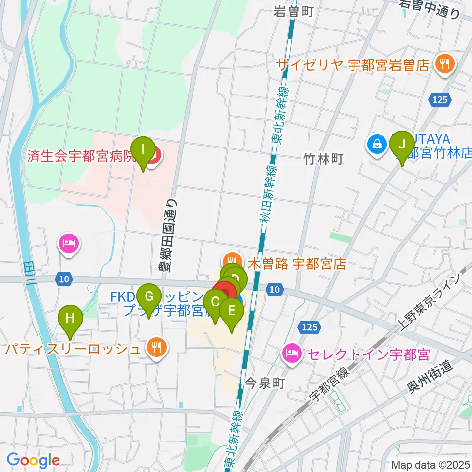 島村楽器 FKD宇都宮店周辺のカフェ一覧地図