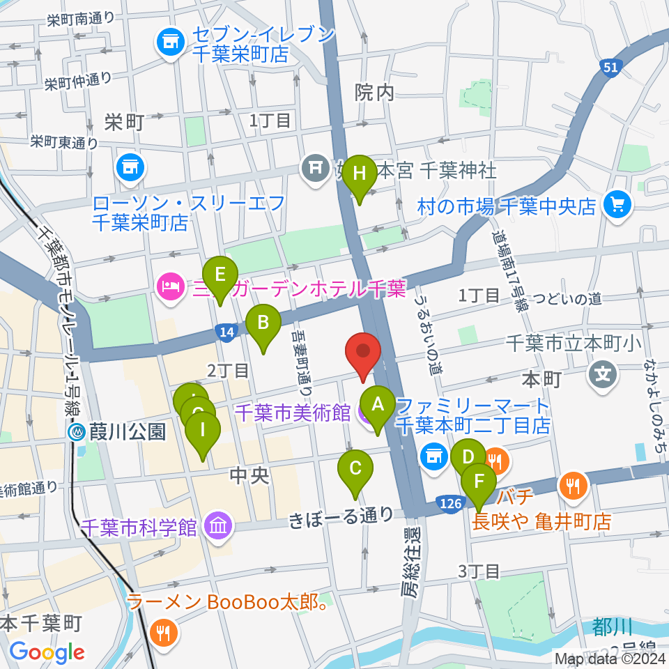 カワイ千葉周辺のカフェ一覧地図