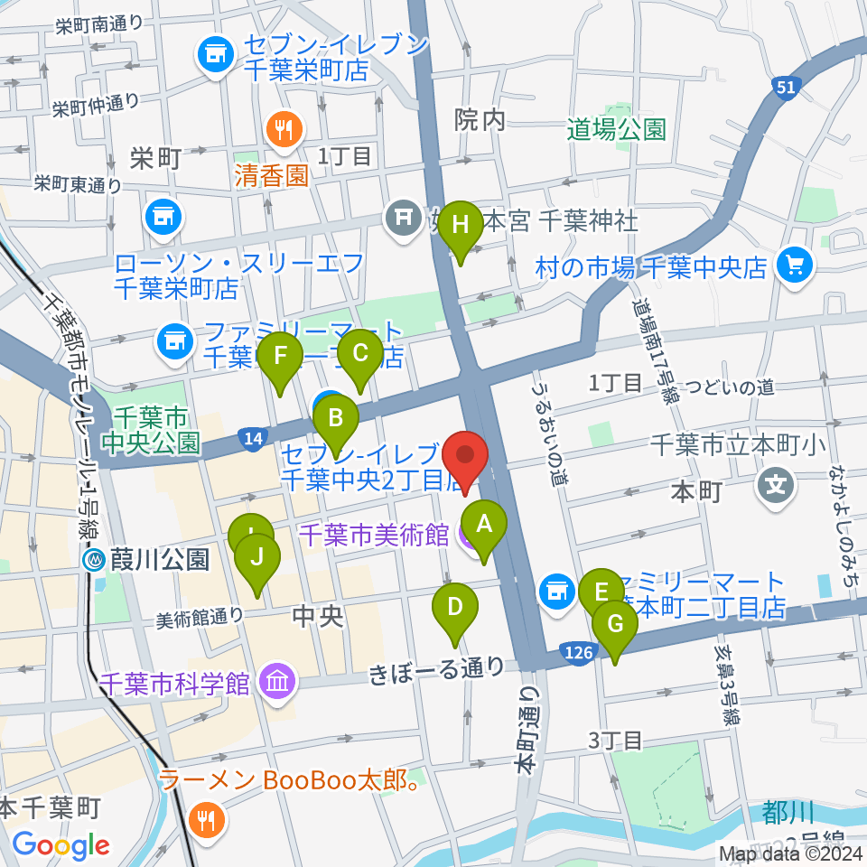 カワイ千葉周辺のカフェ一覧地図