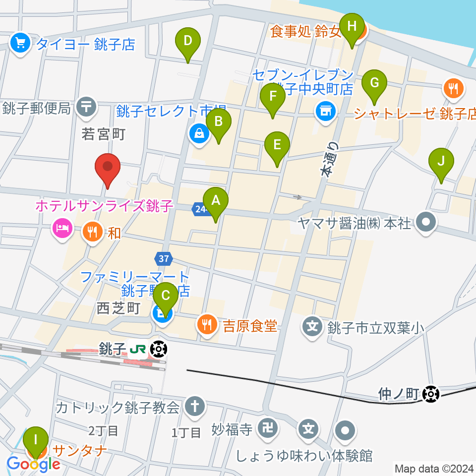 カワイ銚子ショップ周辺のカフェ一覧地図