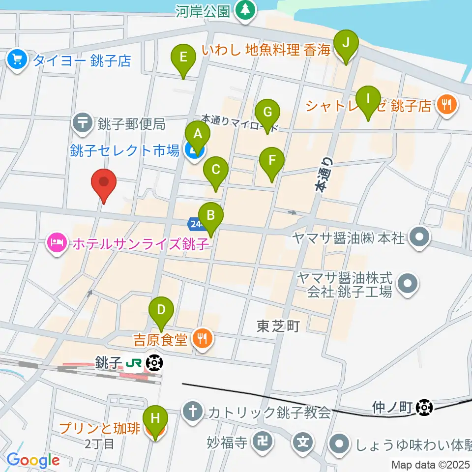 カワイ銚子ショップ周辺のカフェ一覧地図