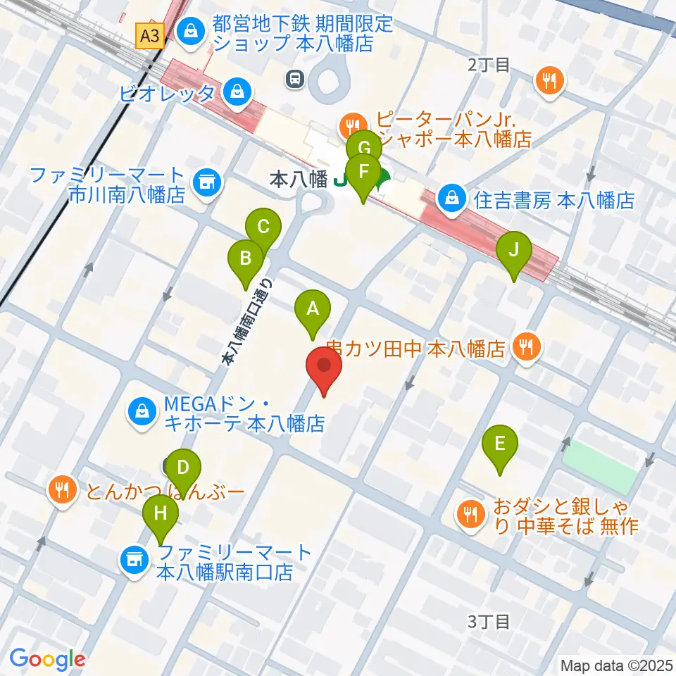 カワイ本八幡店周辺のカフェ一覧地図