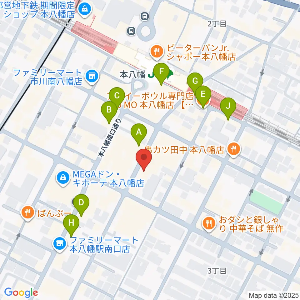 カワイ本八幡店周辺のカフェ一覧地図