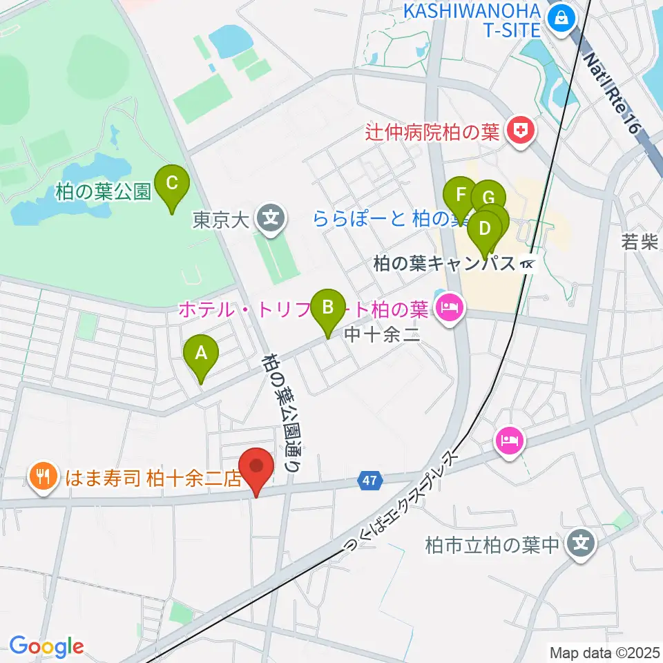 カワイ柏ショップ周辺のカフェ一覧地図