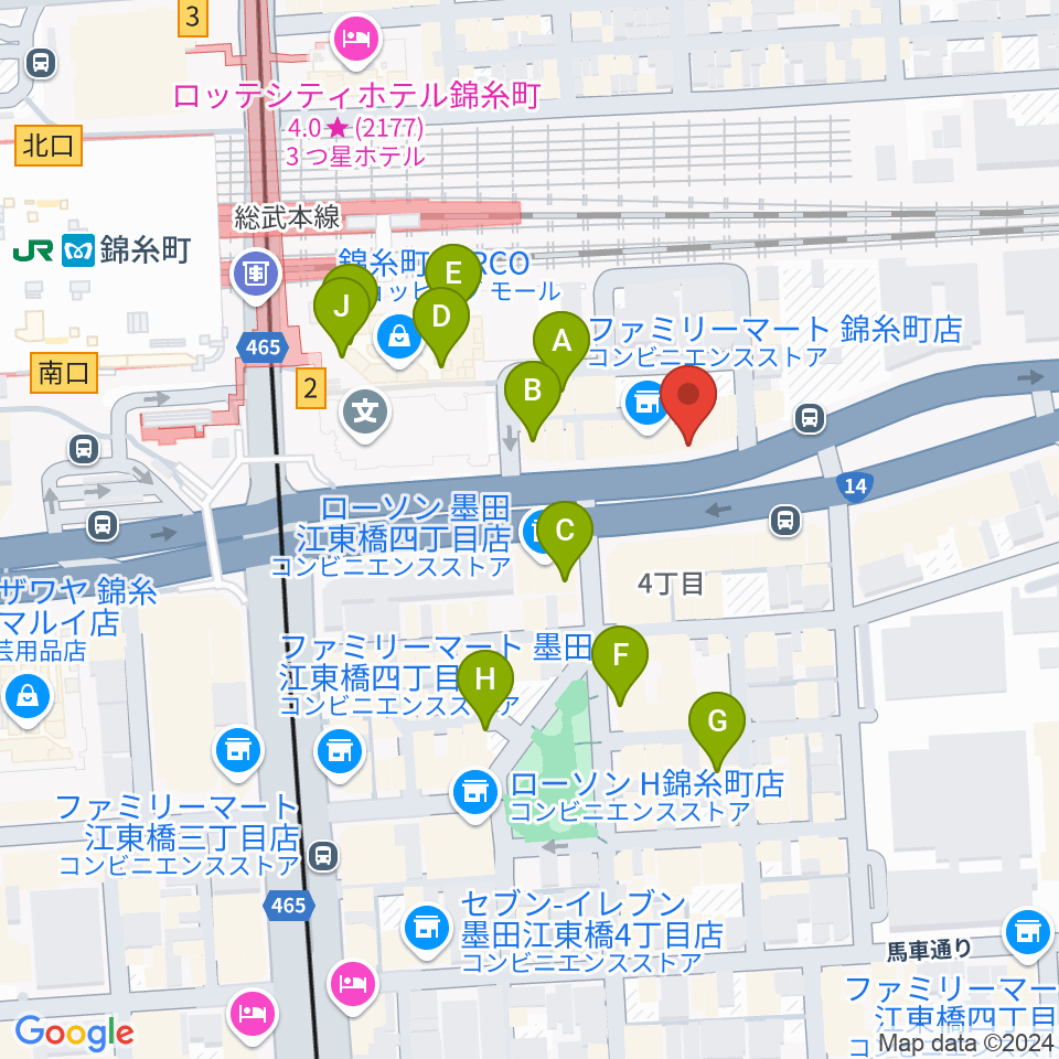 カワイ錦糸町店周辺のカフェ一覧地図