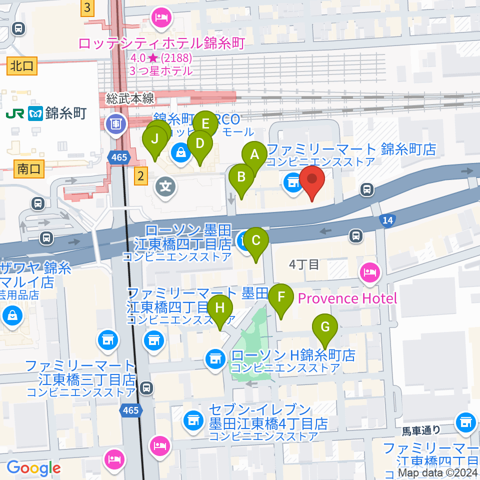 カワイ錦糸町店周辺のカフェ一覧地図