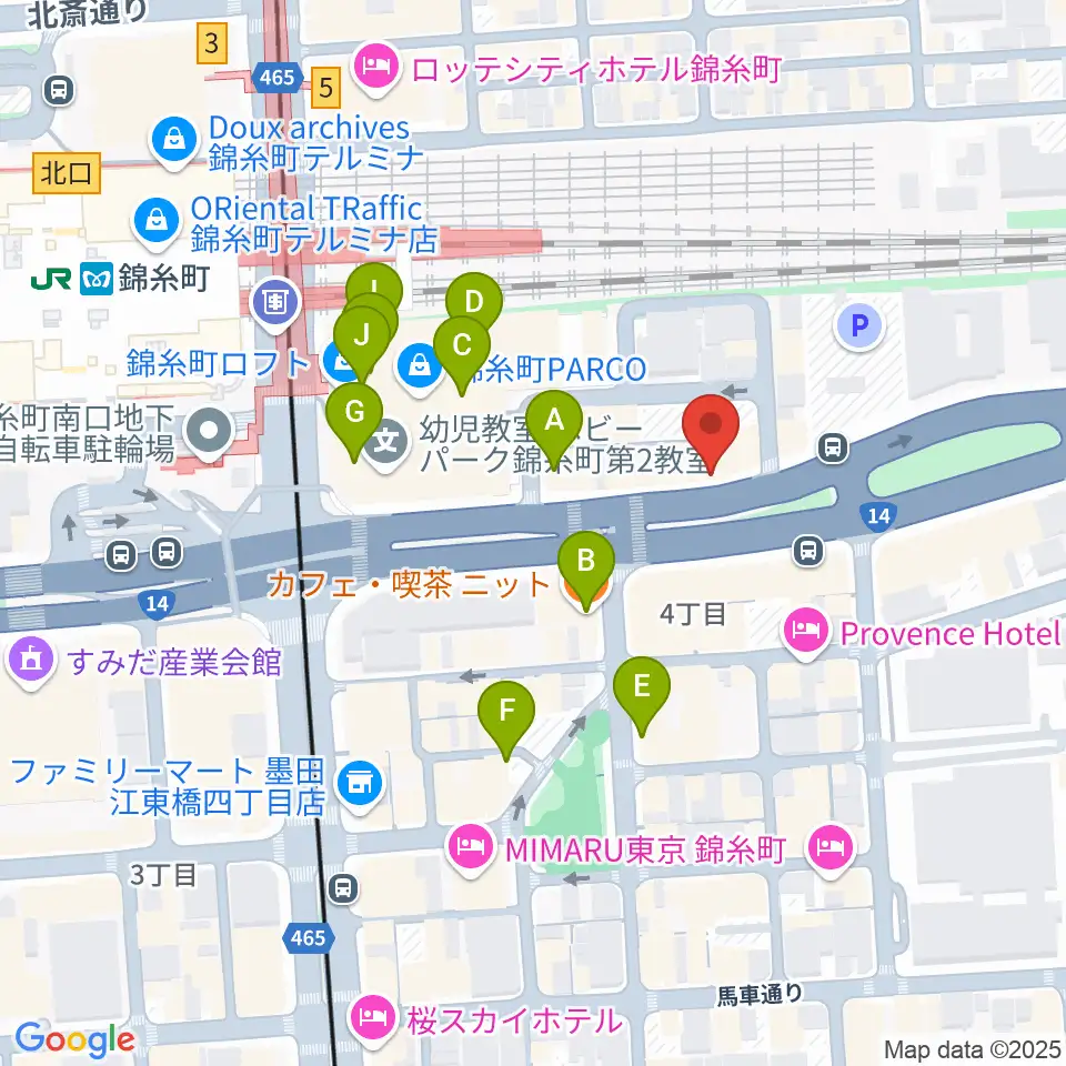 カワイ錦糸町店周辺のカフェ一覧地図
