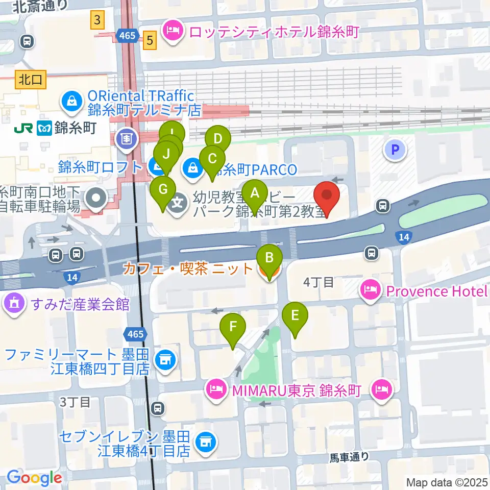 カワイ錦糸町店周辺のカフェ一覧地図