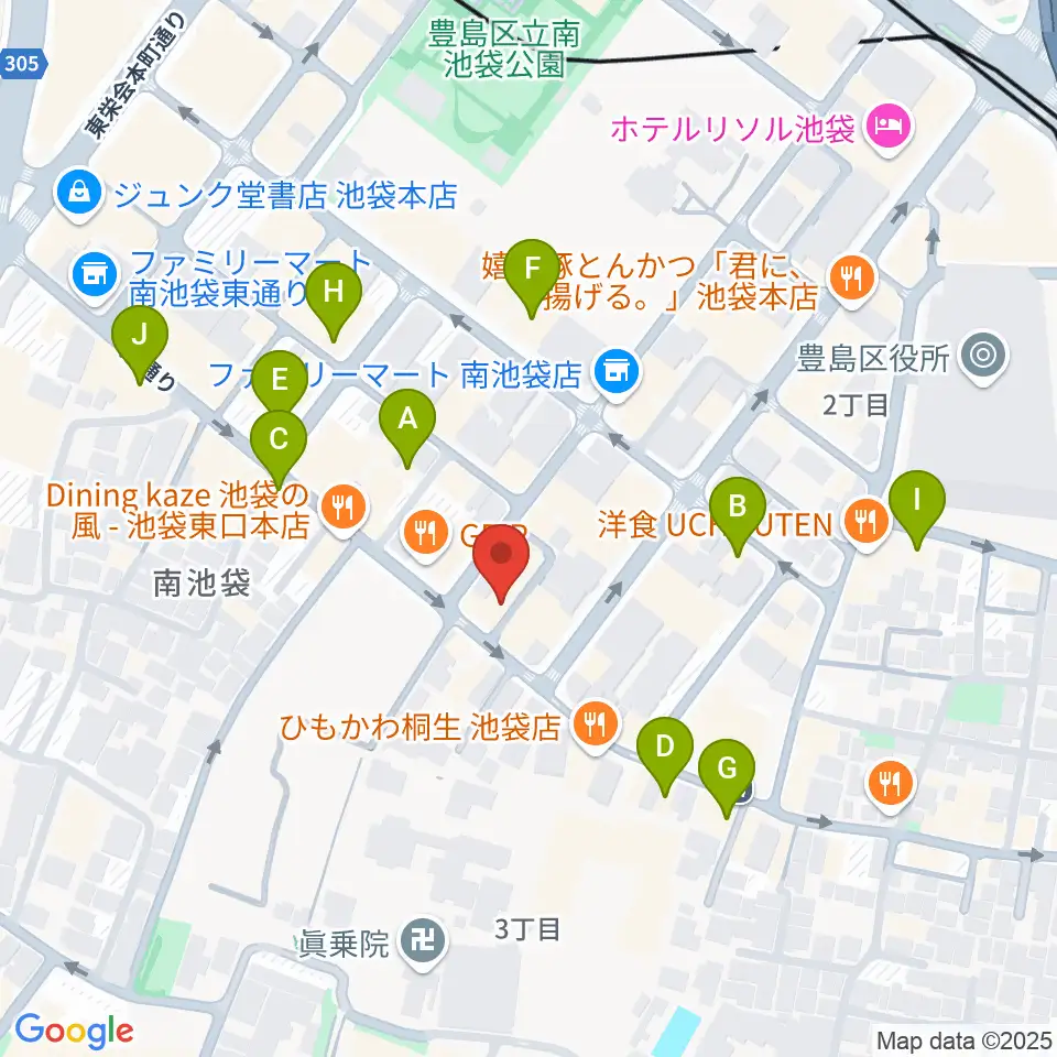 カワイ池袋ショップ周辺のカフェ一覧地図