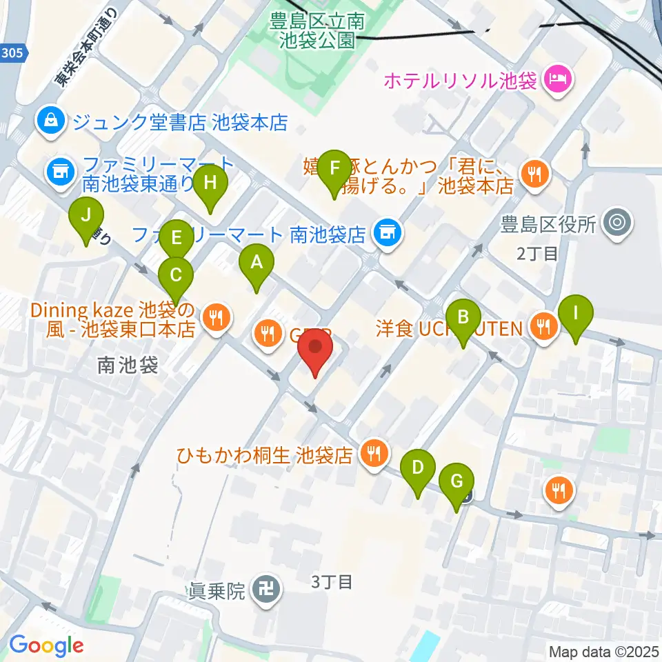 カワイ池袋ショップ周辺のカフェ一覧地図
