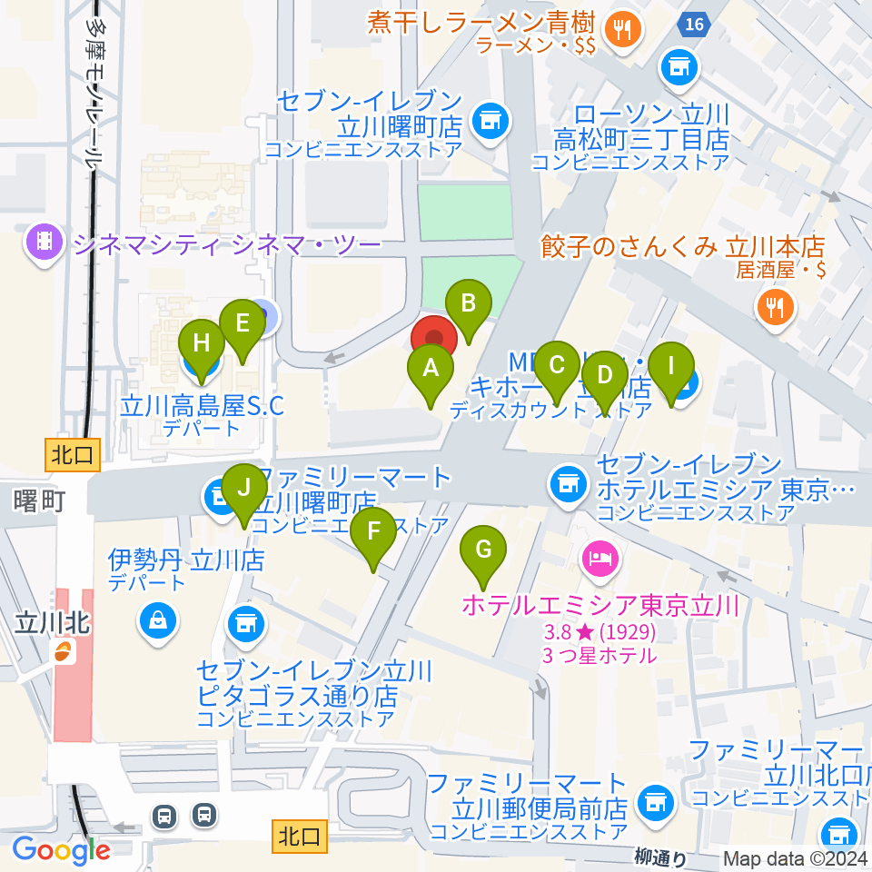 カワイ立川センター周辺のカフェ一覧地図