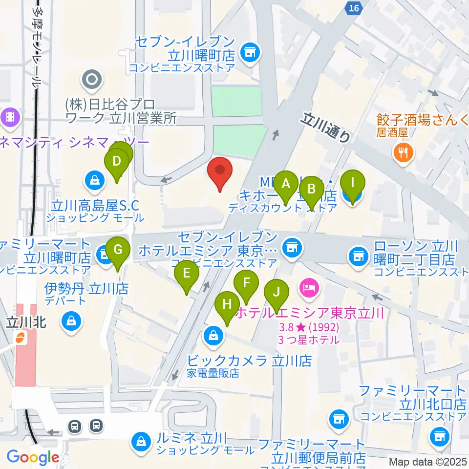 カワイ立川センター周辺のカフェ一覧地図