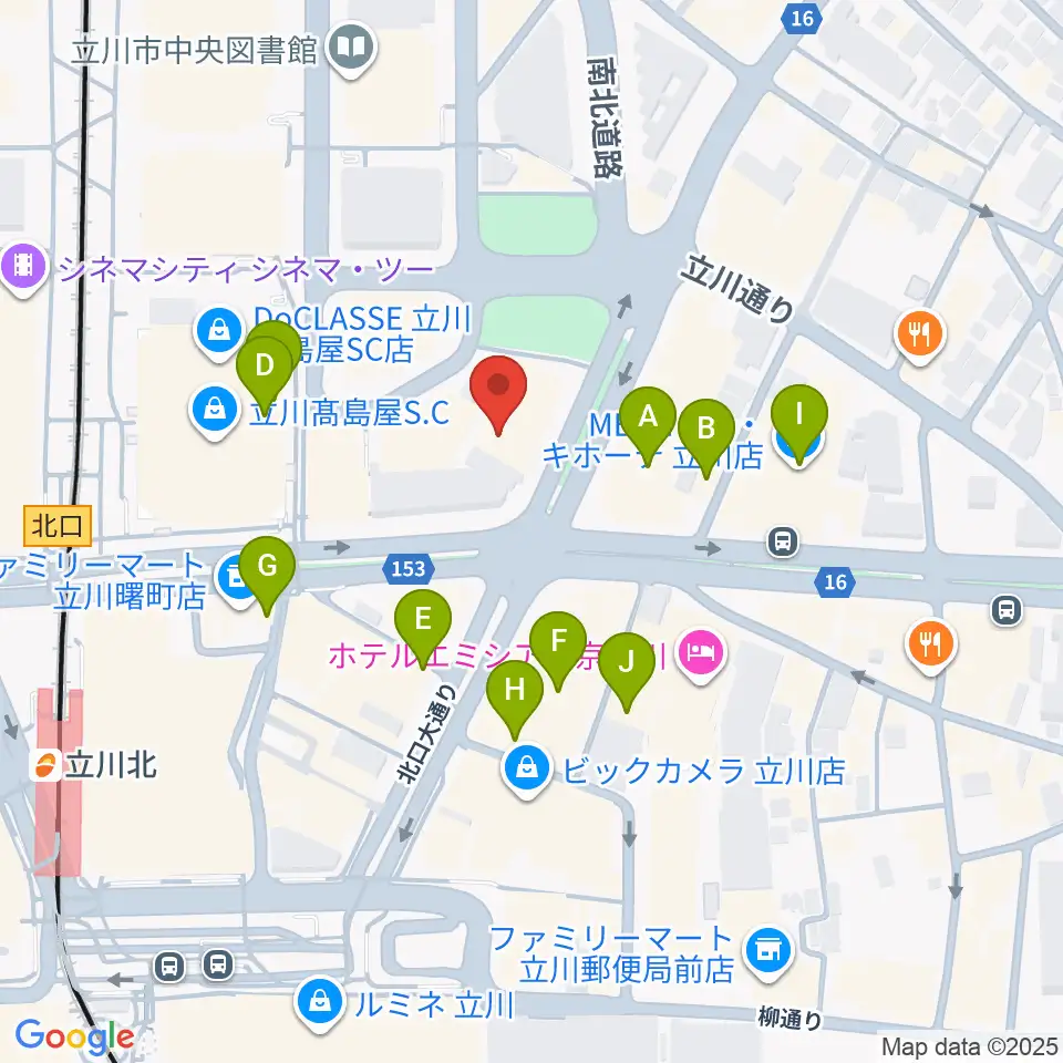 カワイ立川センター周辺のカフェ一覧地図