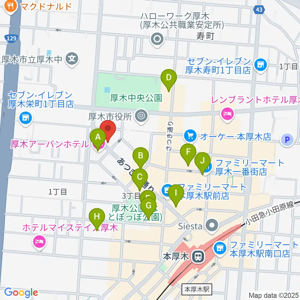 カワイ厚木ショップ周辺のカフェ一覧地図