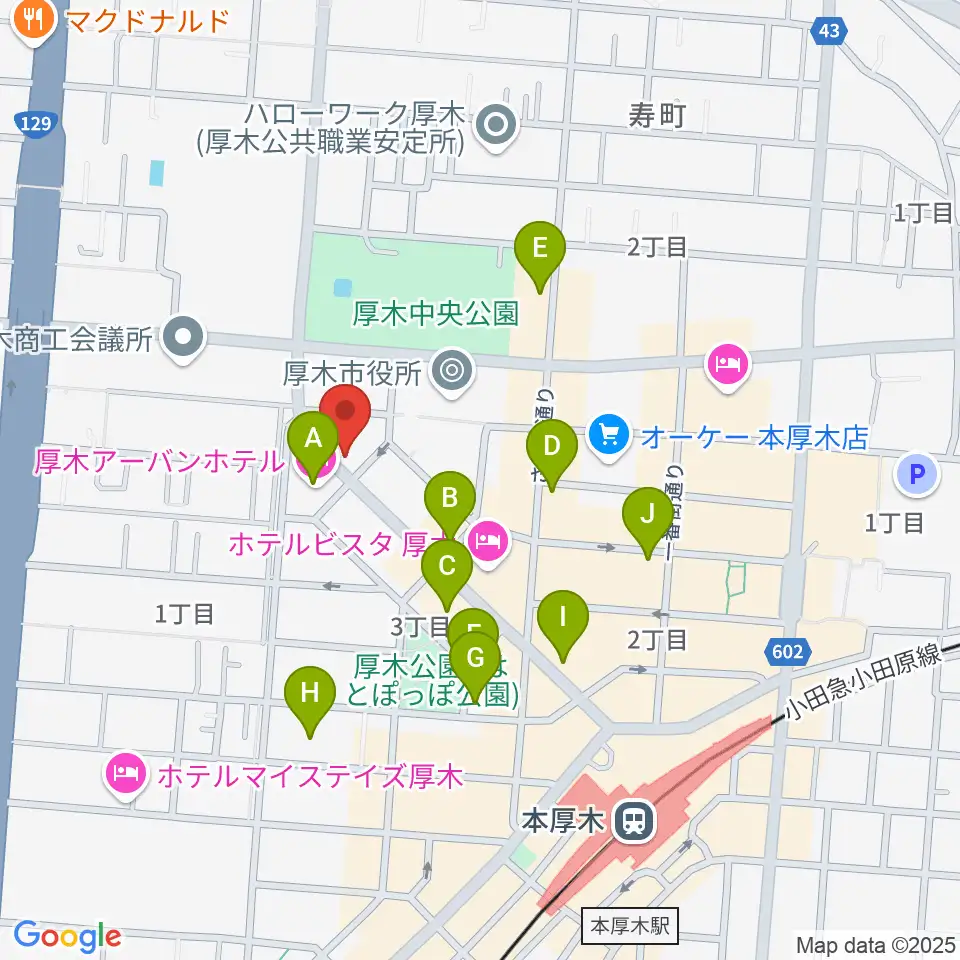 カワイ厚木ショップ周辺のカフェ一覧地図