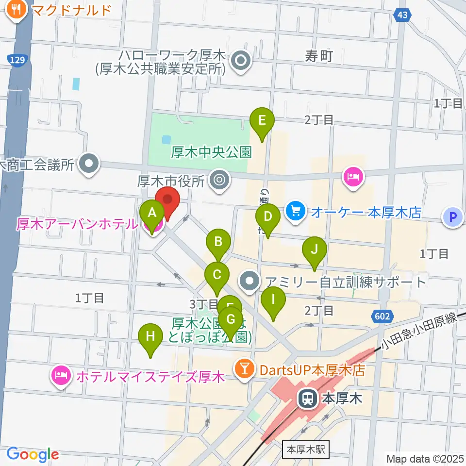 カワイ厚木ショップ周辺のカフェ一覧地図