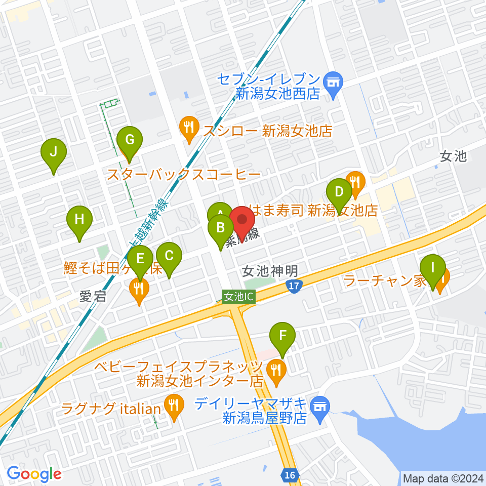 カワイ新潟ショップ周辺のカフェ一覧地図