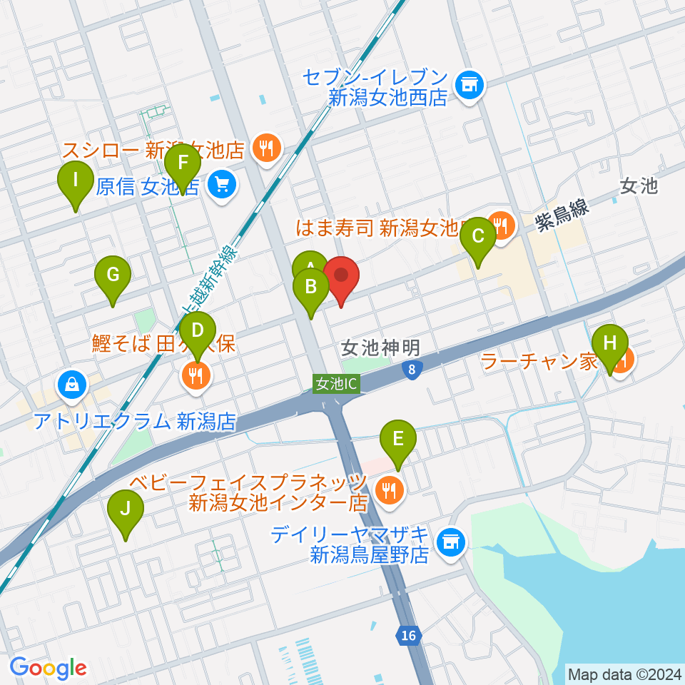 カワイ新潟ショップ周辺のカフェ一覧地図