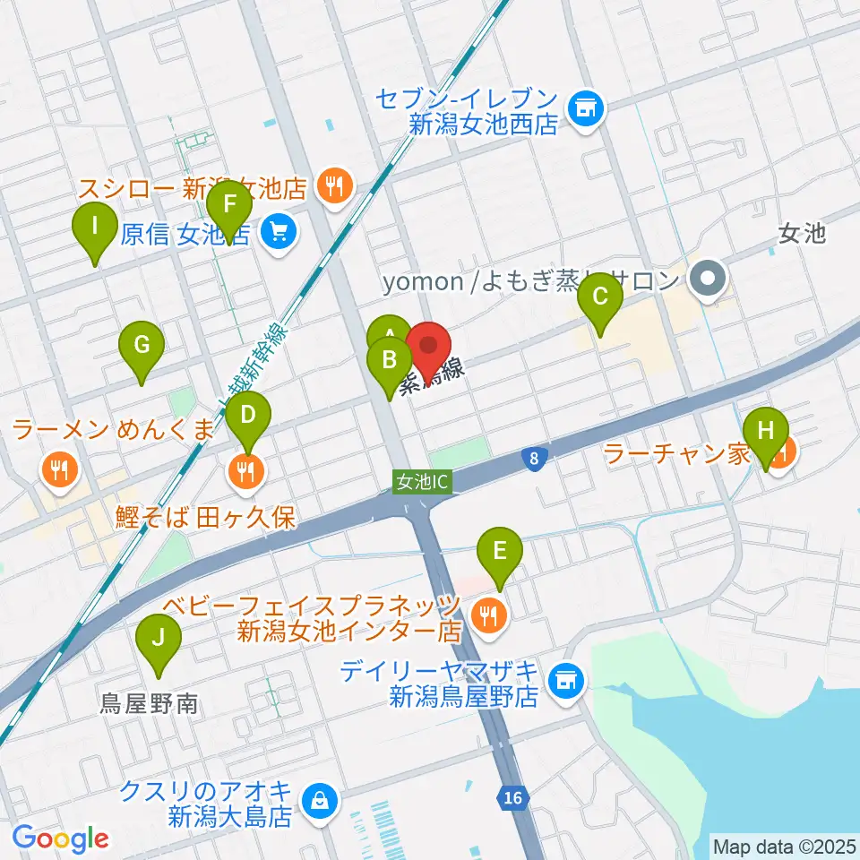 カワイ新潟ショップ周辺のカフェ一覧地図