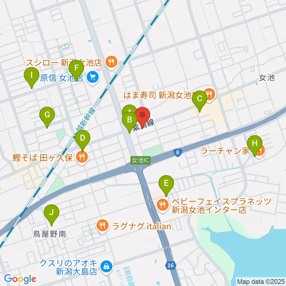 カワイ新潟ショップ周辺のカフェ一覧地図