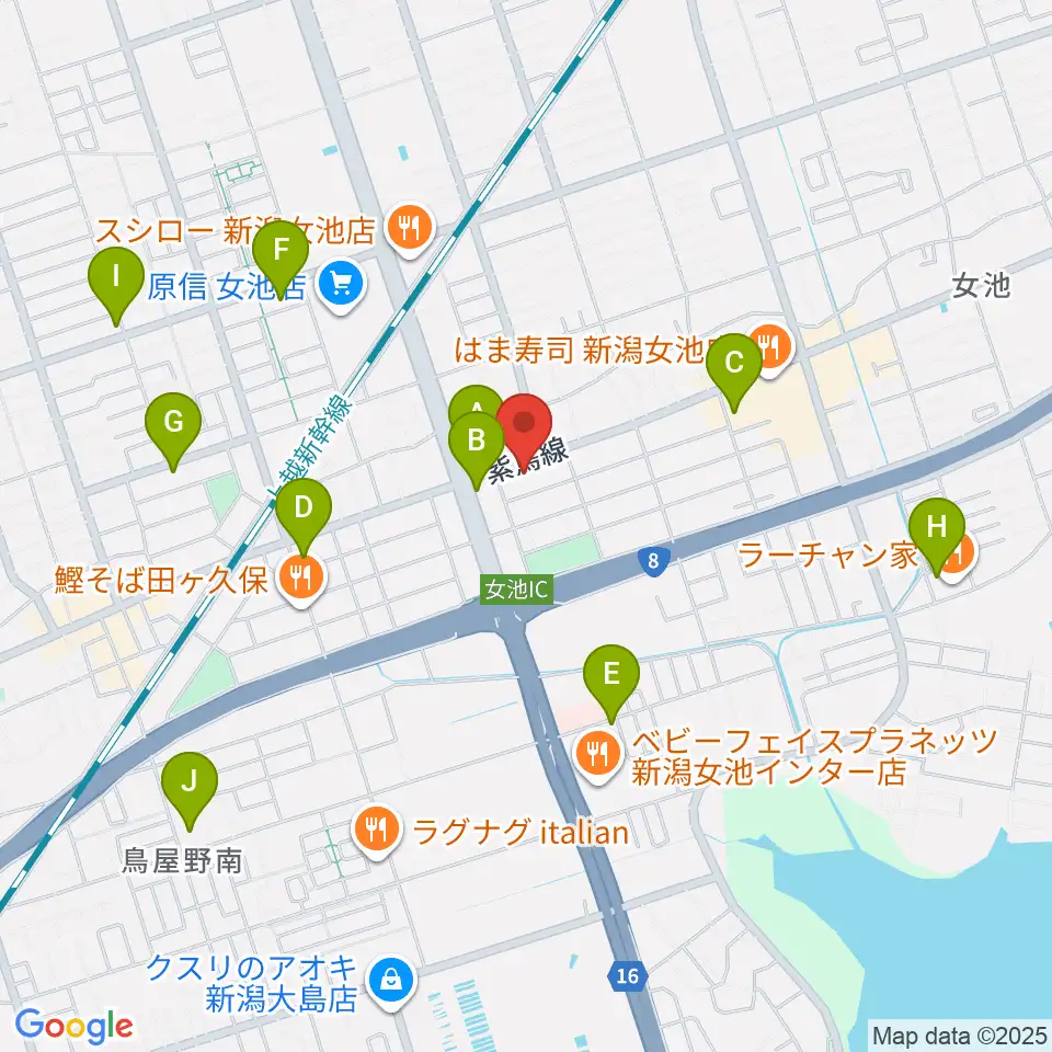 カワイ新潟ショップ周辺のカフェ一覧地図