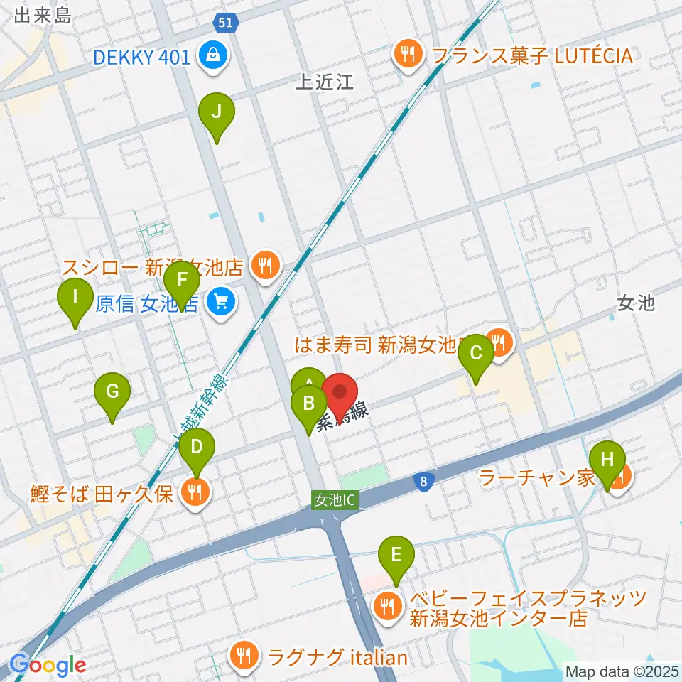 カワイ新潟ショップ周辺のカフェ一覧地図