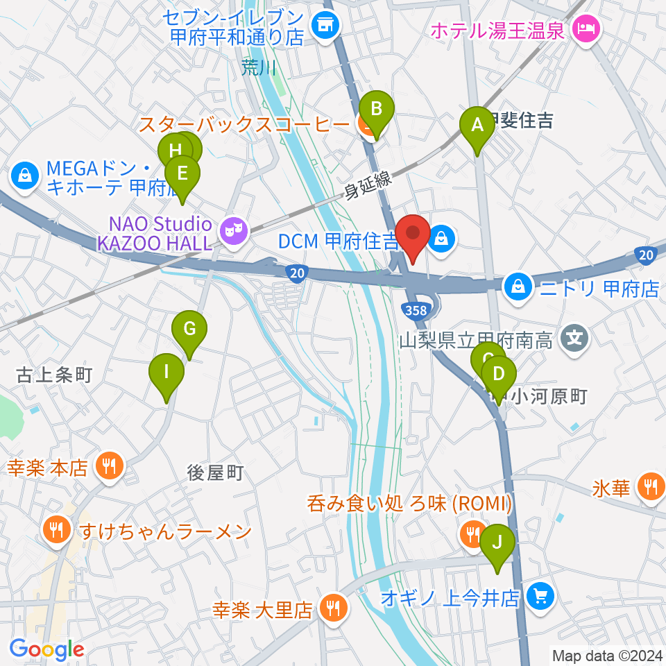 カワイ甲府ショップ周辺のカフェ一覧地図