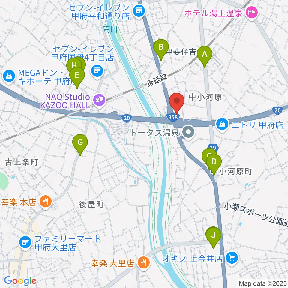 カワイ甲府ショップ周辺のカフェ一覧地図