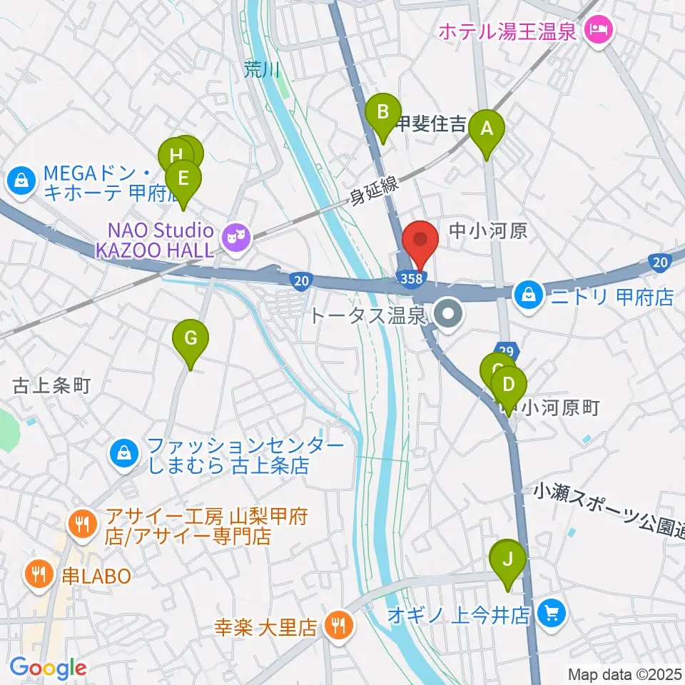カワイ甲府ショップ周辺のカフェ一覧地図