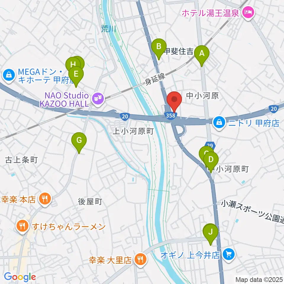 カワイ甲府ショップ周辺のカフェ一覧地図
