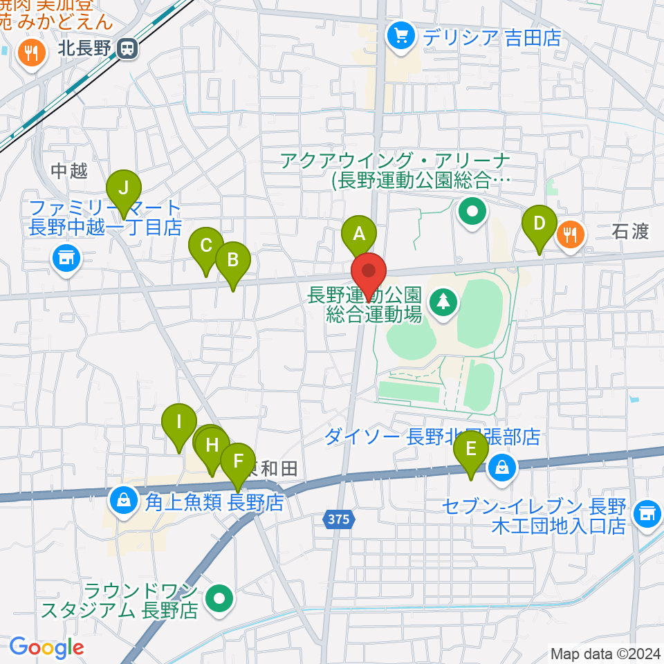 カワイ長野ショップ周辺のカフェ一覧地図