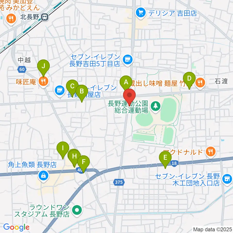 カワイ長野ショップ周辺のカフェ一覧地図