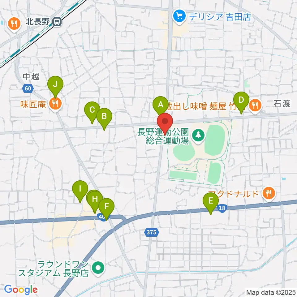 カワイ長野ショップ周辺のカフェ一覧地図