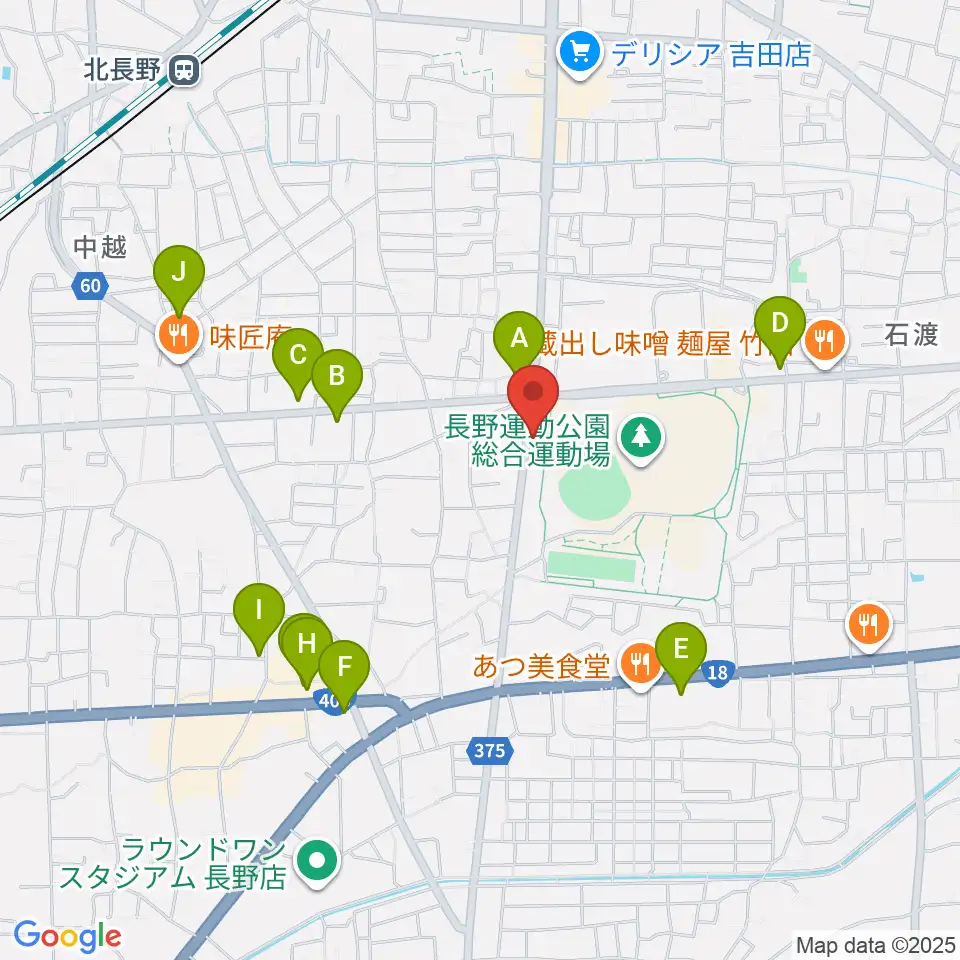 カワイ長野ショップ周辺のカフェ一覧地図